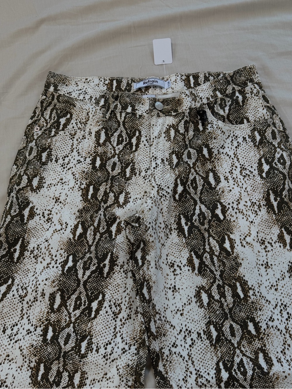 Refrain Snake Print High-Rise Jeans — Brown & Cream